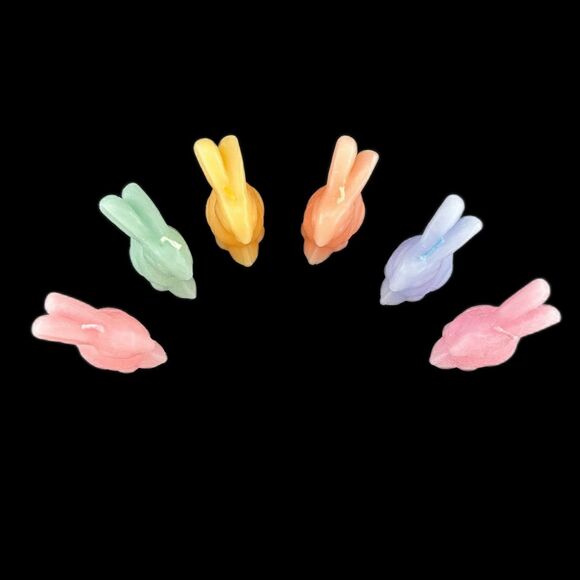 1) Meri Meri 6 Bunny Candles, Pastel 2.5"H x 1 5/8"L,  2.5 Burn Hours - Picture 7 of 9